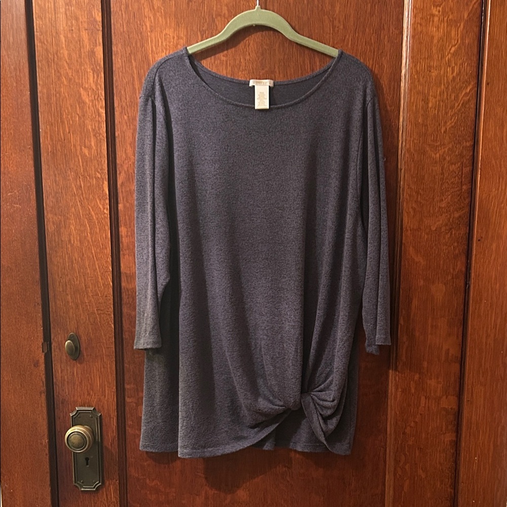Matty M Dark Blue Long Sleeve Top with Knot